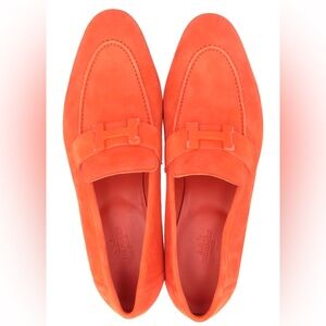 Hermes Orange Suede Moccasin Loafers